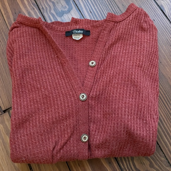 Raquel Rust Button Tie-Front Waffle Knit Top - Picture 4 of 8
